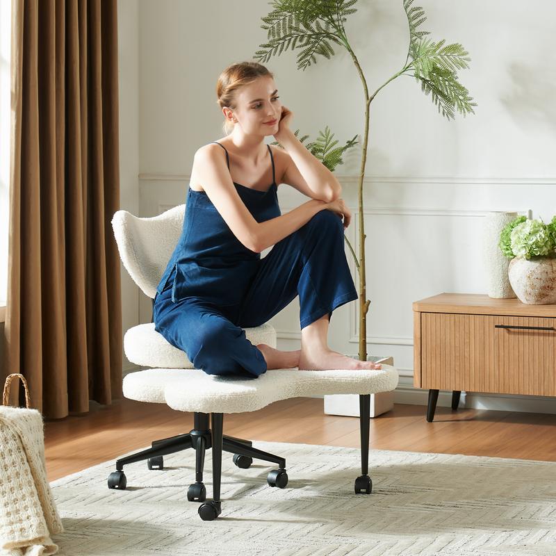 Ergonomic Cross-Legged Chair – Adjustable Height, Teddy Fabric, Back Support, Versatile for Home & Office