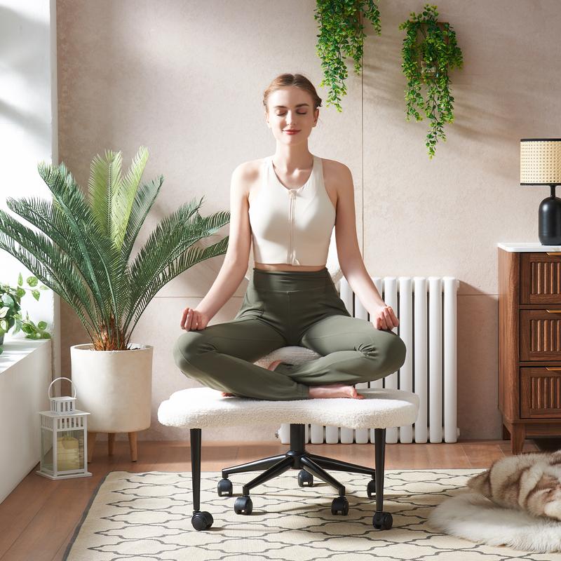 Ergonomic Cross-Legged Chair – Adjustable Height, Teddy Fabric, Back Support, Versatile for Home & Office