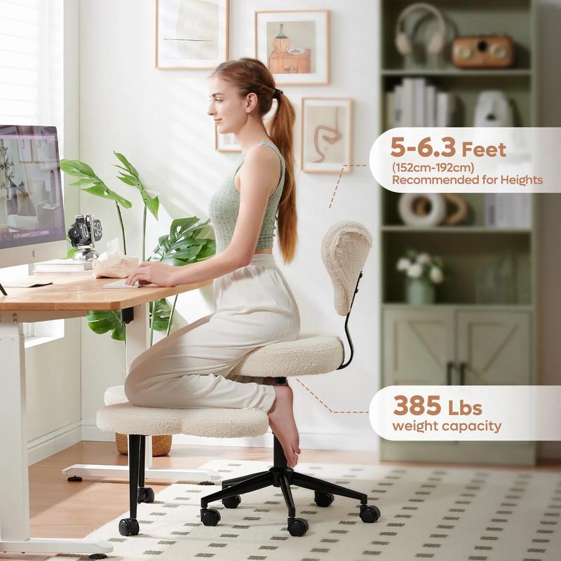 Ergonomic Cross-Legged Chair – Adjustable Height, Teddy Fabric, Back Support, Versatile for Home & Office