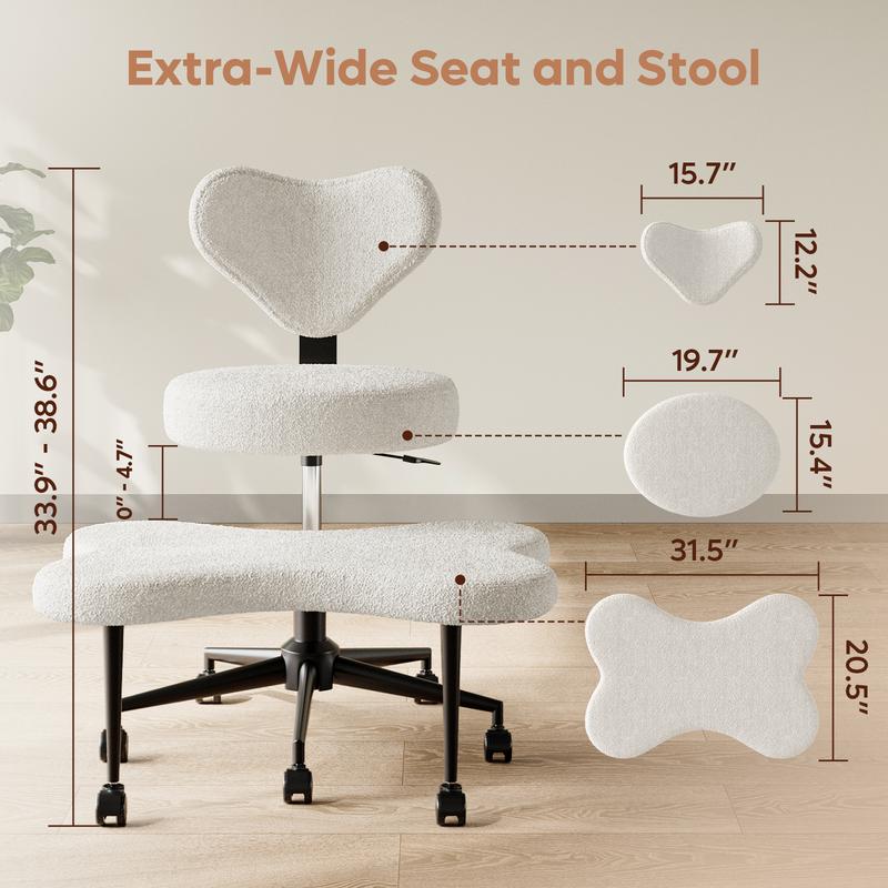 Ergonomic Cross-Legged Chair – Adjustable Height, Teddy Fabric, Back Support, Versatile for Home & Office